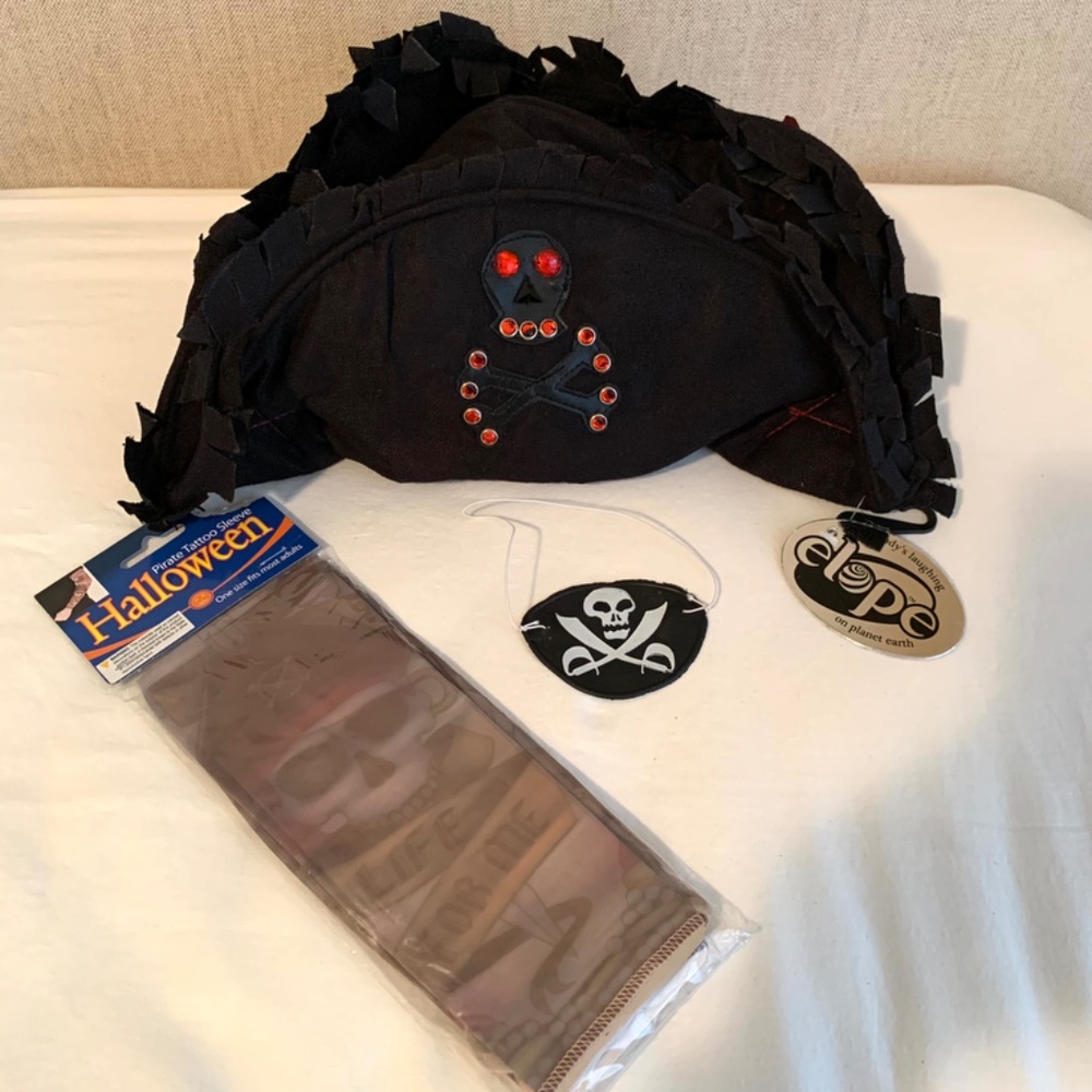 Elope NEW Pirate Skull & Bones Pirate Hat & Pirate Tattoo Sleeves with Eye Patch